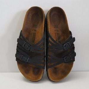 Birkenstock Womens Granada Sandal Black Leather Size US 7 M EU 38 Slip On